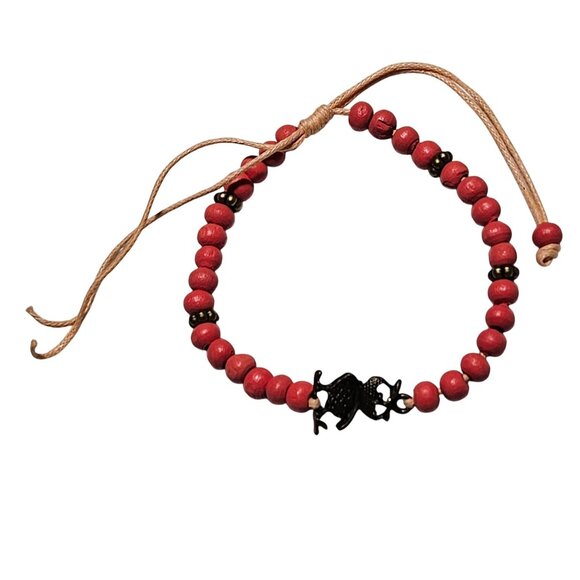 Rustic Brass Owl Charm Bracelet Red Wooden Beaded Natural Cord Tie Boho Jewelry - Picture 2 of 6